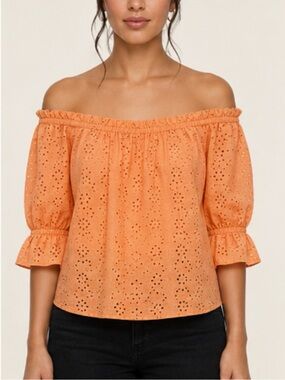 Orange Eyelet Off-Shoulder Top